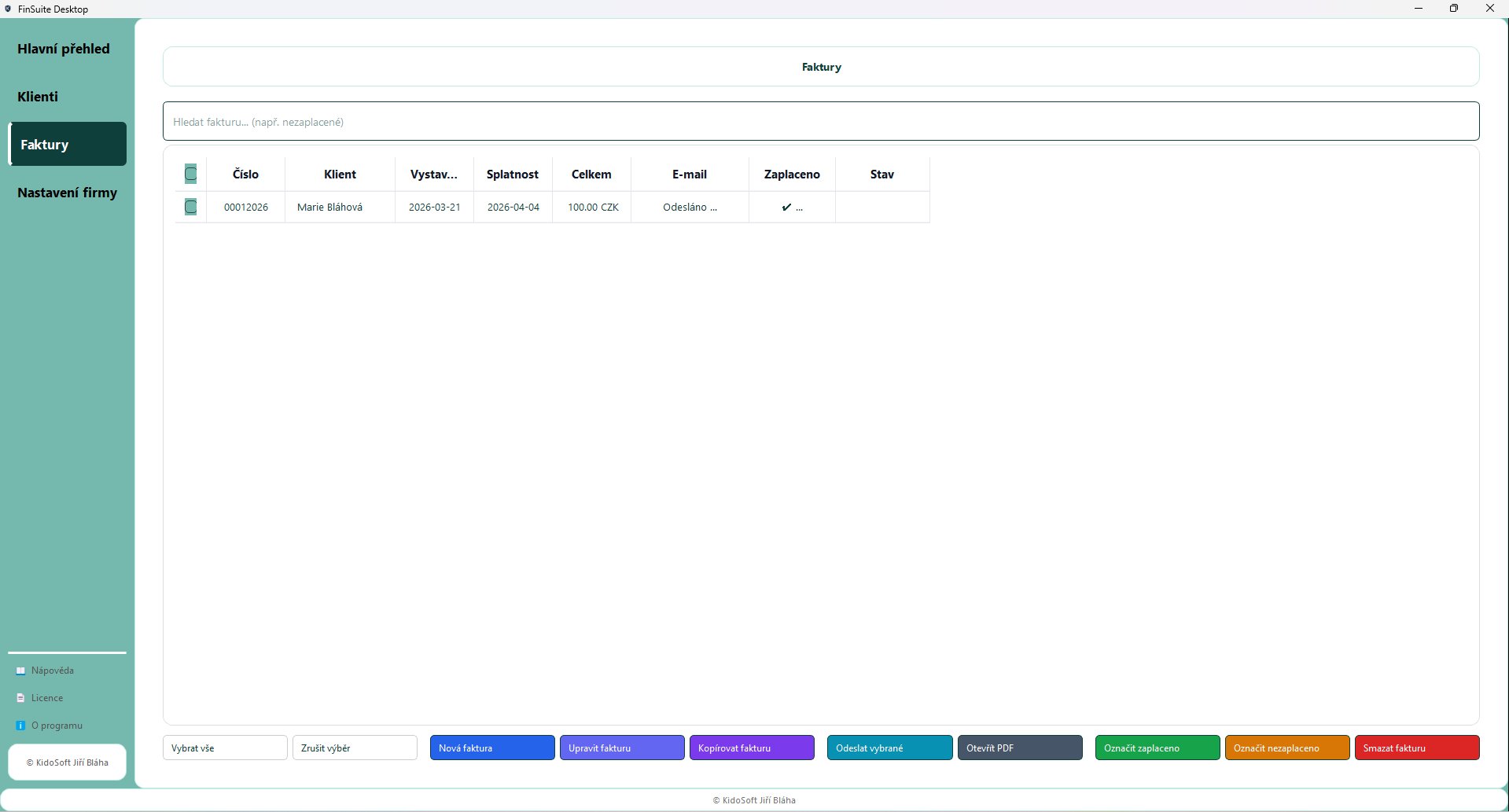 Faktury — přehled, stavy, akce